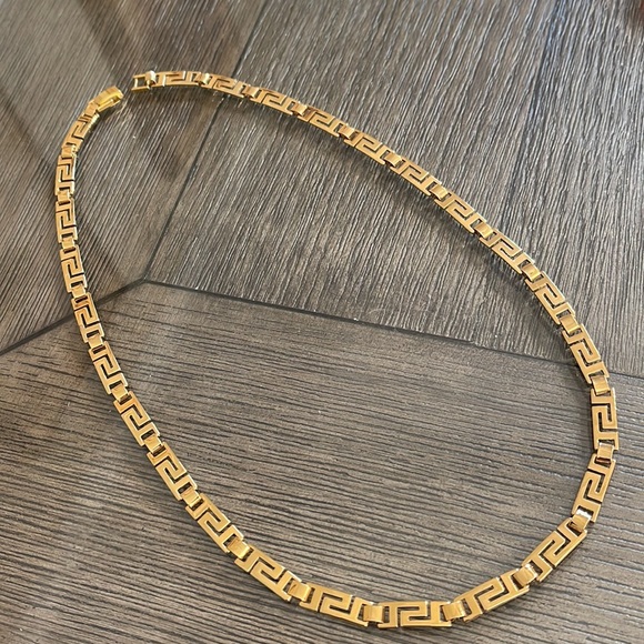 Vintage Greek Key Necklace, Gold-tone Metal - Picture 2 of 14